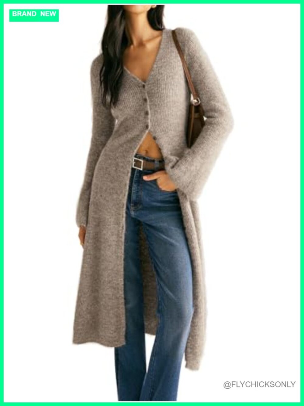 Women's V-Neck Button Maxi Cardigan Bell Long Sleeve Open Front Split Breasted